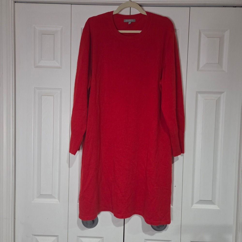 Neiman Marcus Cashmere Sweater Dress 3X Red Excellent Long Sleeve Crew Neck